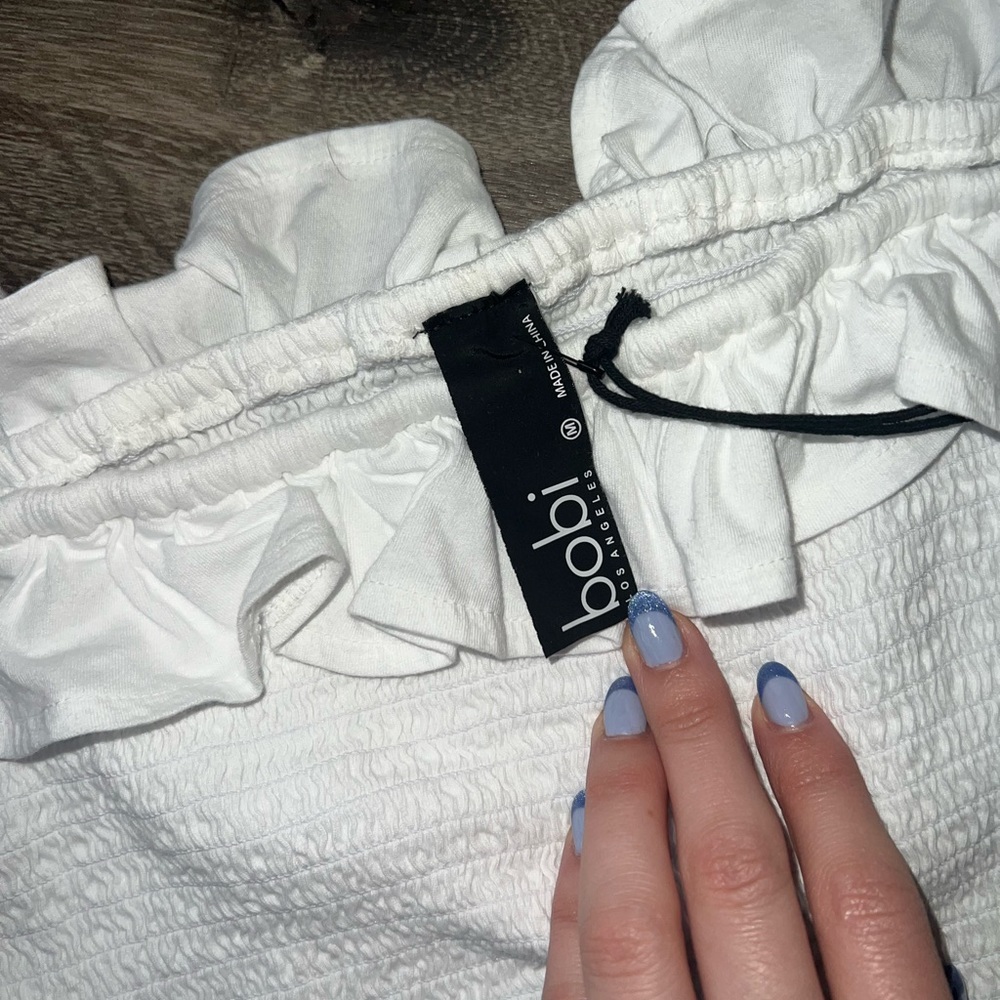 Bobi WHITE Ruffle Off the Shoulder Top - Picture 4 of 5